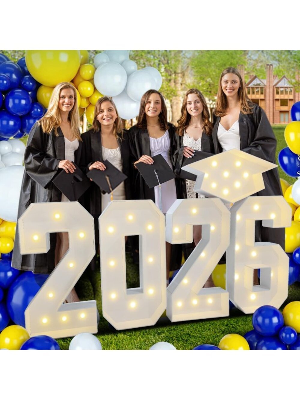 2026 Graduation Party Decorations - 2.3FT Light-Up Marquee Numbers & Balloons
